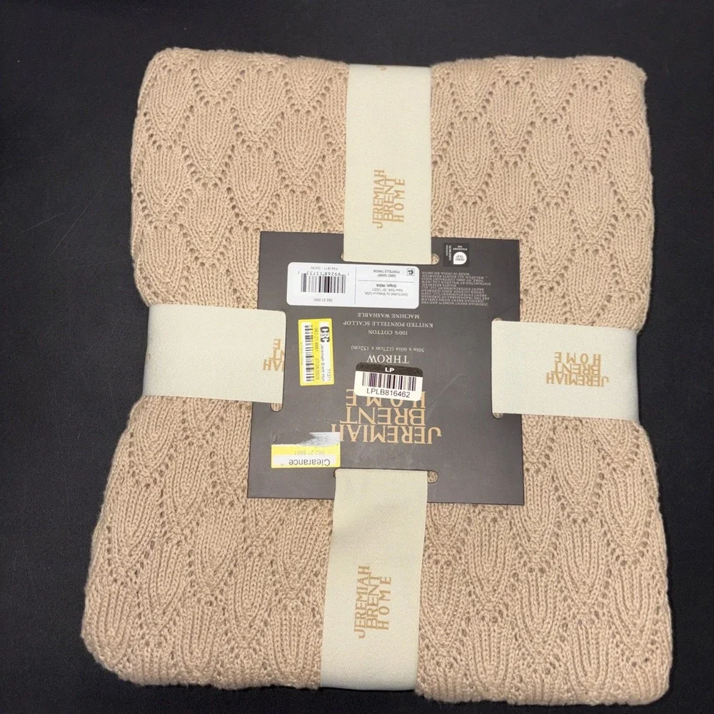 Sand Jeremiah Brent Home 100% Cotton Knitted Pointelle Scallop 50in x 60in 20749